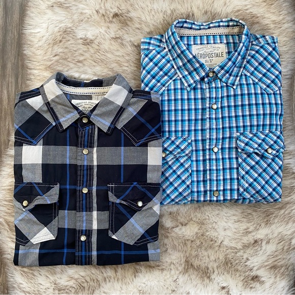Men’s Y2K Aeropostale Western Pearl Snap Plaid Button Down Shirts - Picture 1 of 8